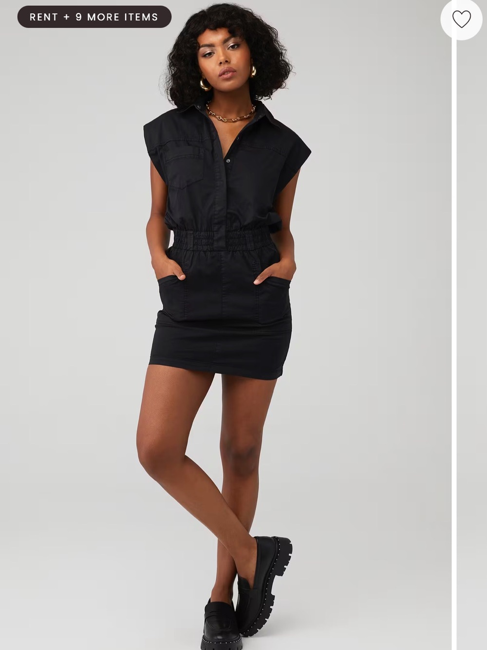 Pistola Rosie Fade to Black Gathered Waist Button Front Utility Retro Mini Dress